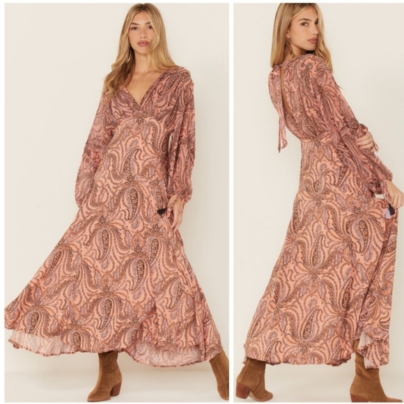 *NEW* Free People Mirage maxi dress Peach Combo - Picture 1 of 9